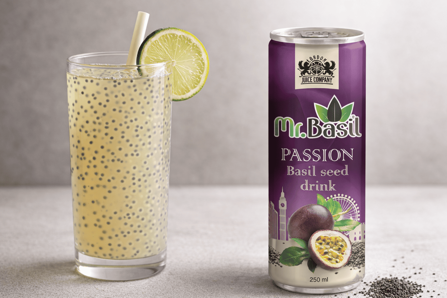 Clear drink with floating soaked basil seeds demonstrating how basil seeds are used in beverages